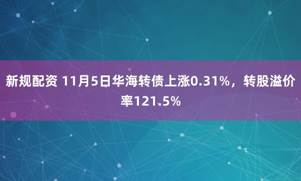 新规配资 11月5日华海转债上涨0.31%，转股溢价率121.5%
