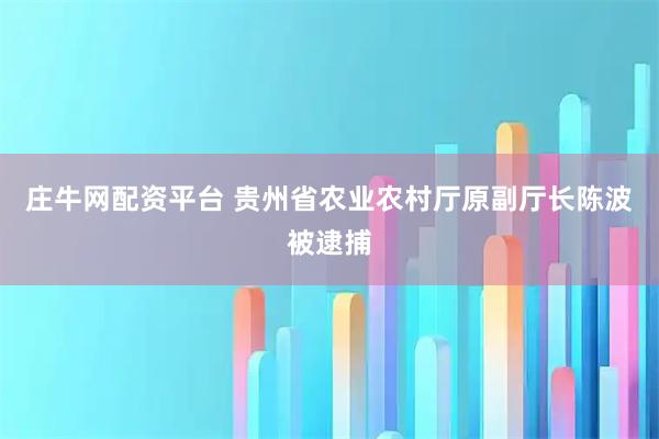 庄牛网配资平台 贵州省农业农村厅原副厅长陈波被逮捕
